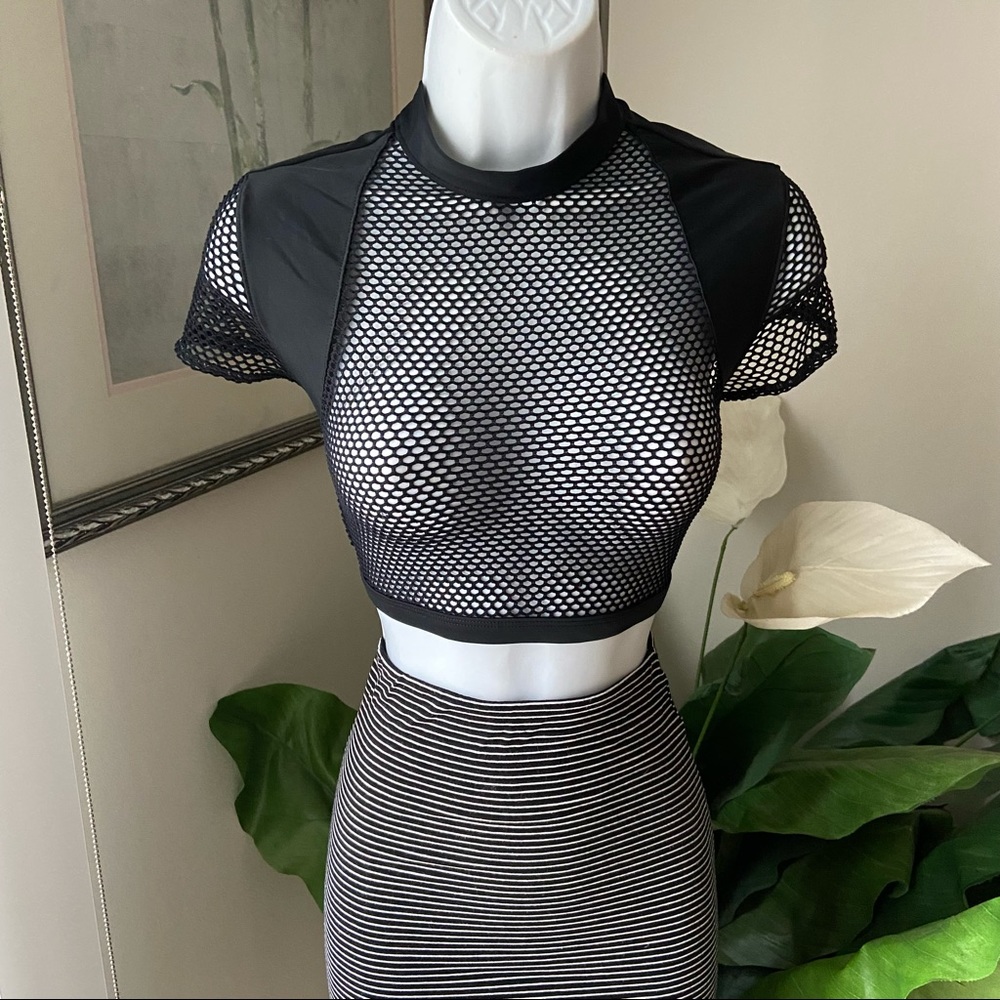 Forever21 black fishnet open back crop tops